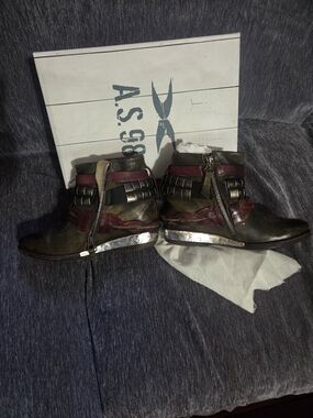 A.S. 98 VINTAGE Womens Olive Green and Burgundy Zip-Front Leather Ankle Boots